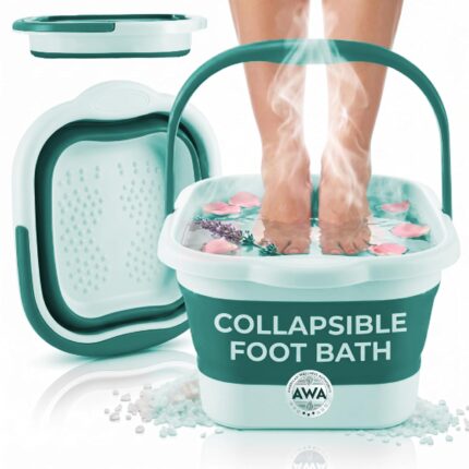 Blue collapsible foot soaking tub with textured bottom for massage, shown unfolded and ready for use.
