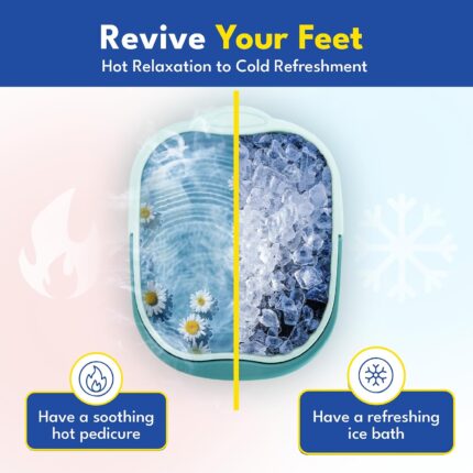 Blue collapsible foot soaking tub with textured bottom for massage, shown unfolded and ready for use.