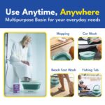 Blue collapsible foot soaking tub with textured bottom for massage, shown unfolded and ready for use.
