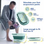 Blue collapsible foot soaking tub with textured bottom for massage, shown unfolded and ready for use.