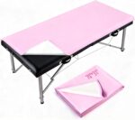 Pink rectangular ASTONFOG PU leather lash bed cover on a professional massage table, showcasing its smooth, waterproof surfac