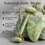 A BAIMEI IcyMe green jade roller and a matching green jade gua sha tool displayed together in elegant packaging.