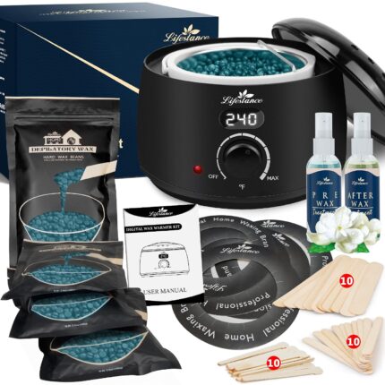 Lifestance L2 Digital Wax Pot Warmer Kit with jasmine hard wax beads and waxing accessories displayed.