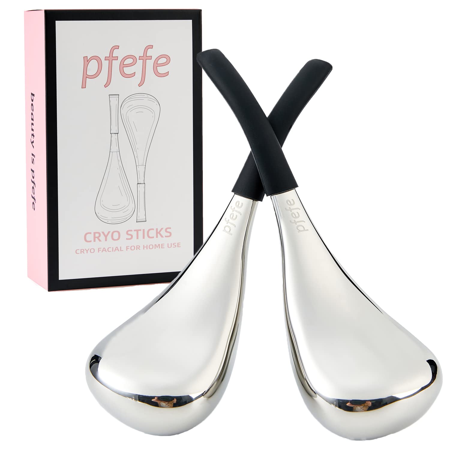 Two black pfefe cryo sticks with ergonomic handles, in a storage case, on a clean background.