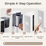 SUMBOHK hot towel warmer machine on a countertop, dispensing a warm, moist towel for facial use.