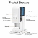 SUMBOHK hot towel warmer machine on a countertop, dispensing a warm, moist towel for facial use.